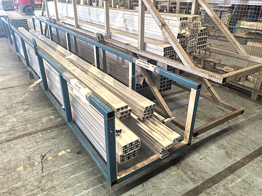 Aluminum alloy material inventory organized by grade