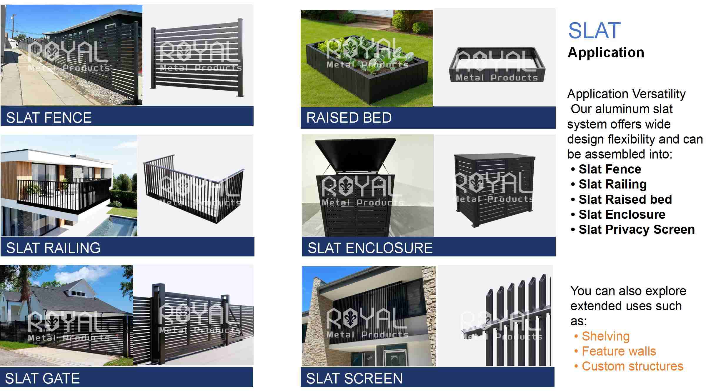 Aluminum slat profile with modular screw hole system Thailand