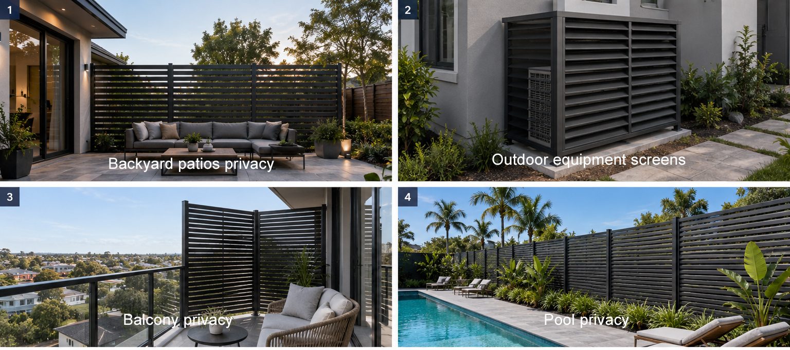 Aluminum privacy screen applications for backyard patio balcony poolside and outdoor equipment areas.jpg